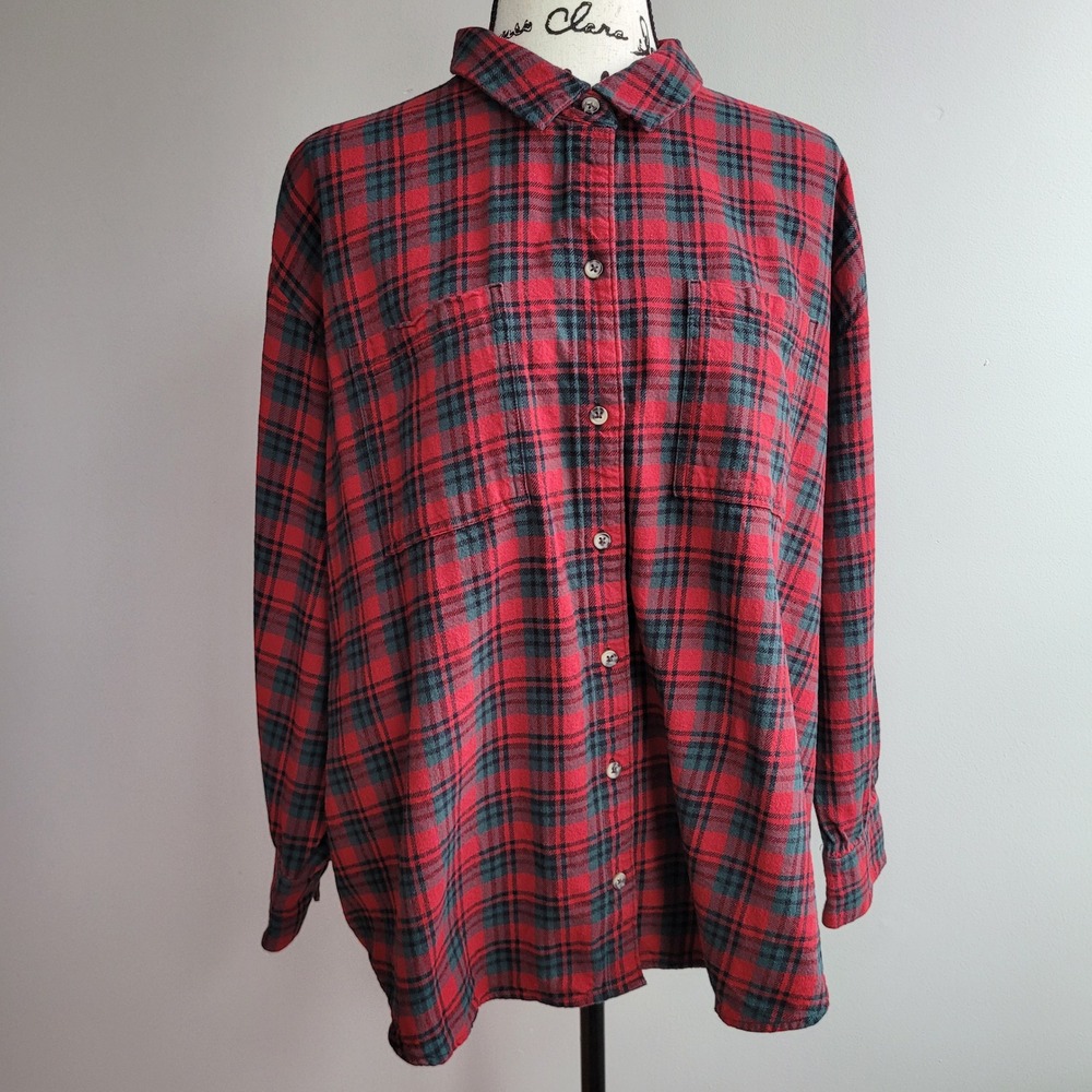 Old‎ Navy 2X the boyfriend flannel red & green colorway gorpcore casual grunge